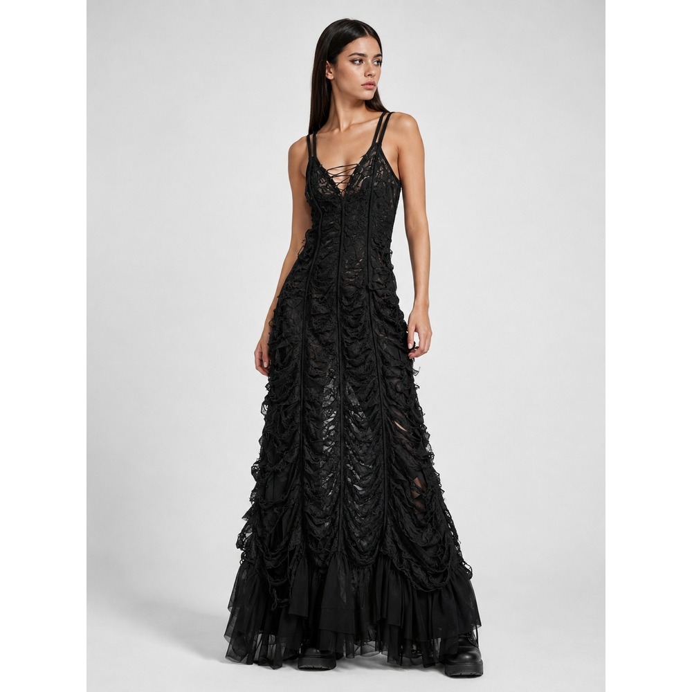 Punk Rave Diablo Dry Well Creature Dress Black Gothic Lace Maxi XL-2XL NWT New